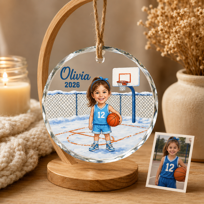 Custom Photo Sport Glass Ornament Basketball Winter Cartoon