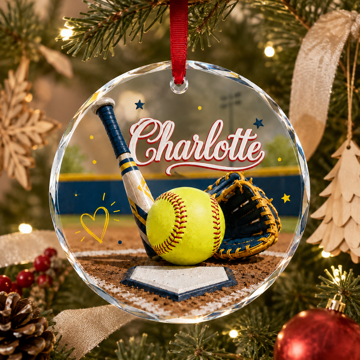 Sports Glass Ornament Softball