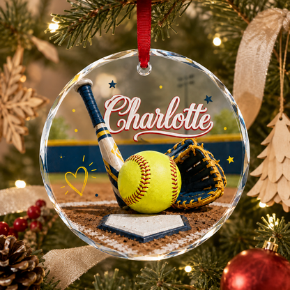 Sports Glass Ornament Softball