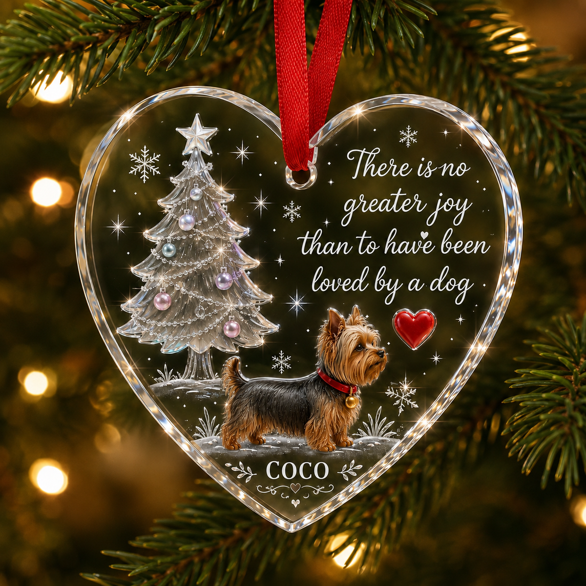Christmas Glass Dog Yorkshire Terrier