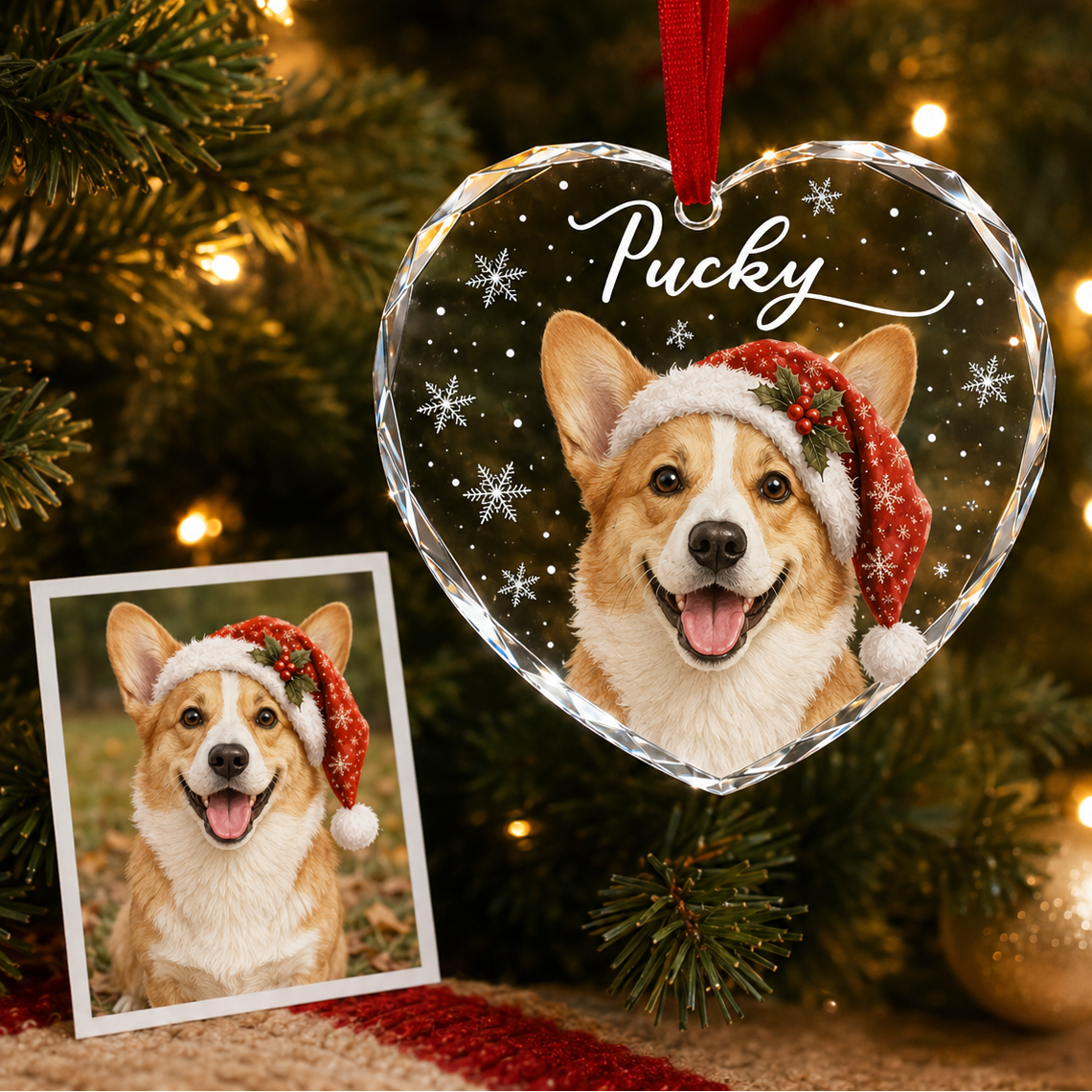 Custom Photo Dog Glass Dog With Snow