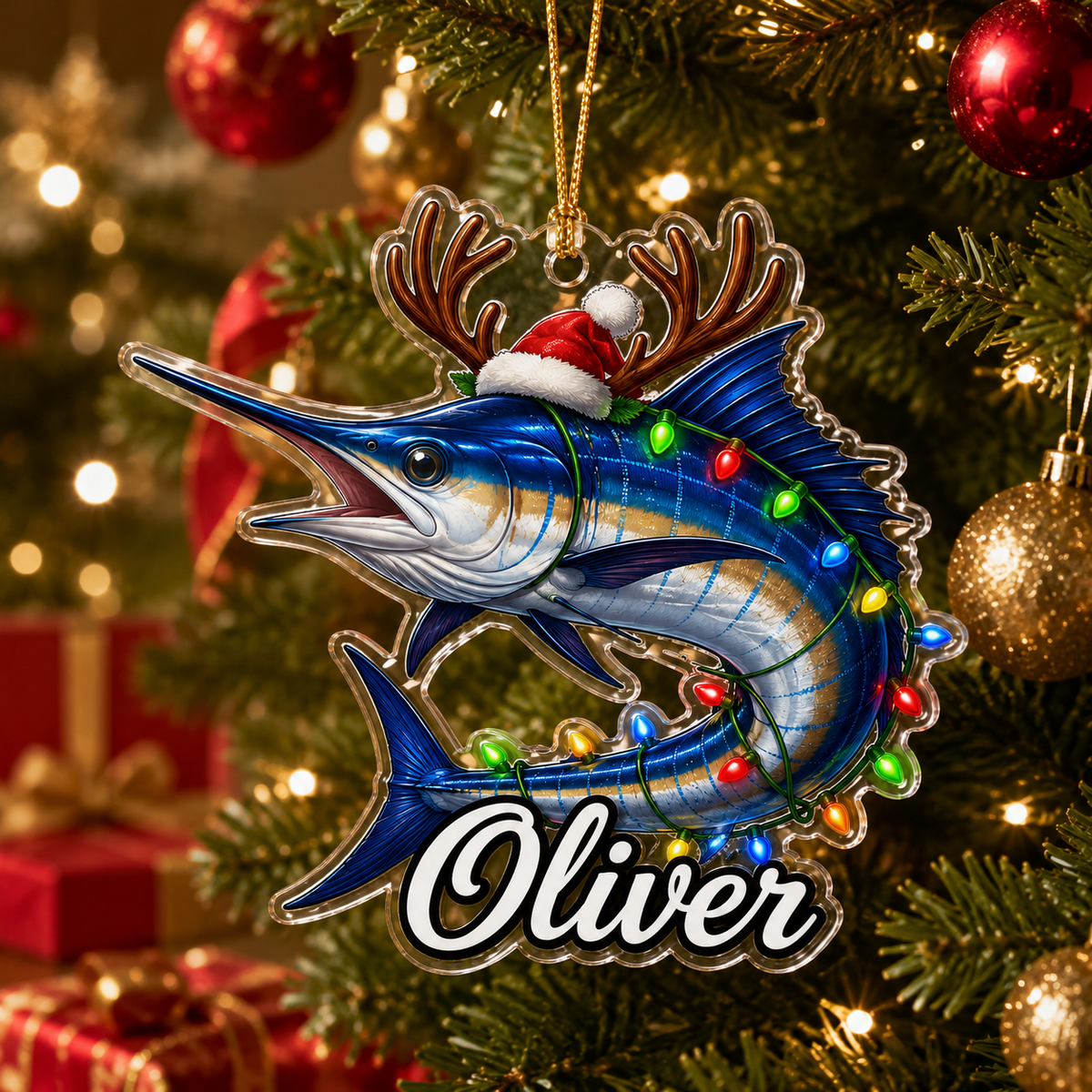 Fishing Christmas Lights Blue Marlin Acrylic