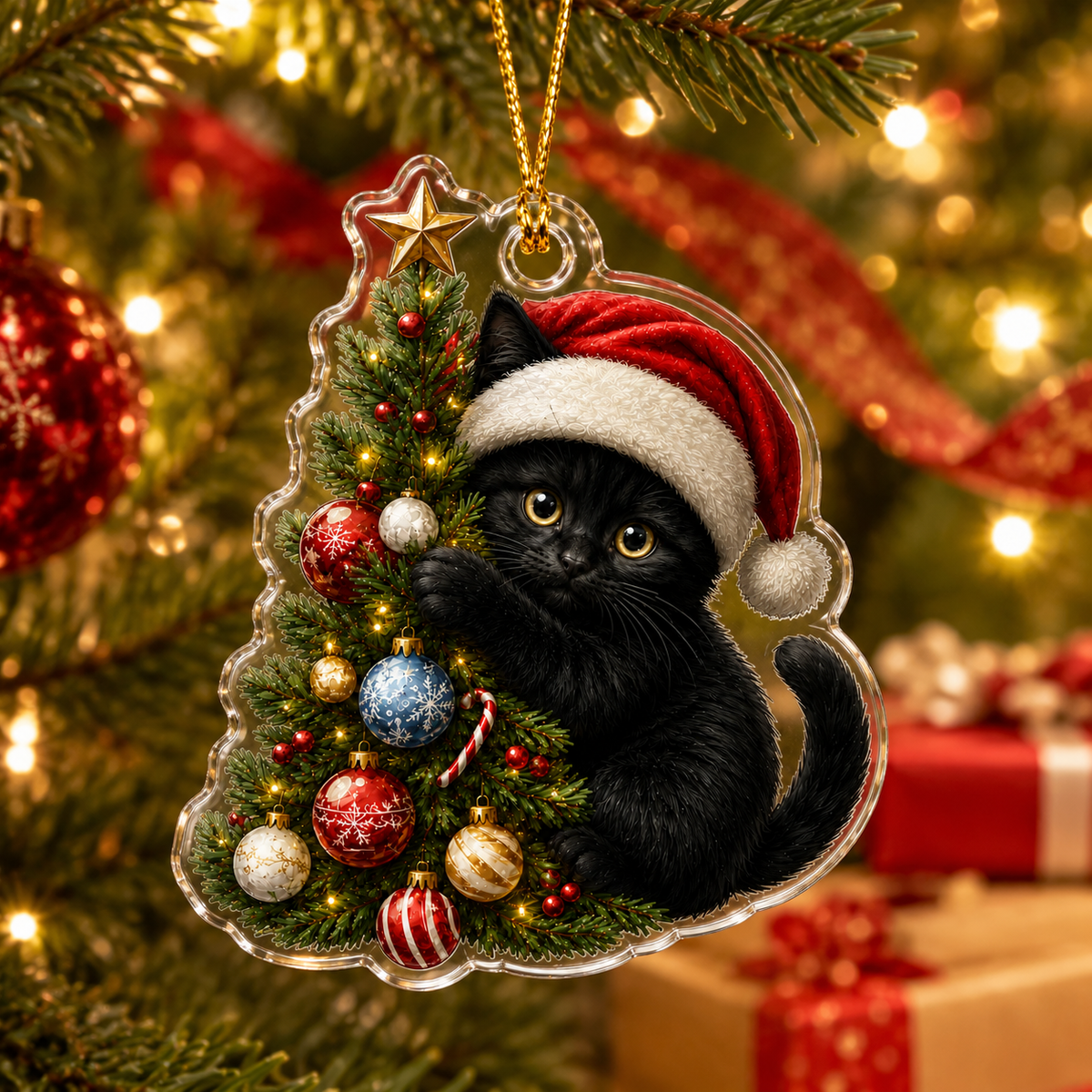 Cat With Christmas Tree Black Cat