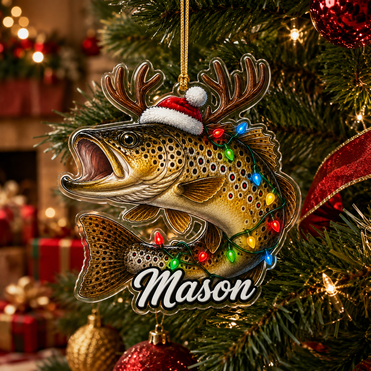 Fishing Christmas Lights Brown Trout Acrylic