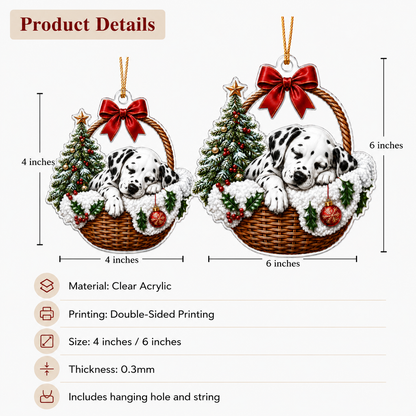 Dog Chrismast With Wicker Basket Dalmantian