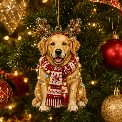 Dog Decor with Antlers & Scarf Golden Retriever
