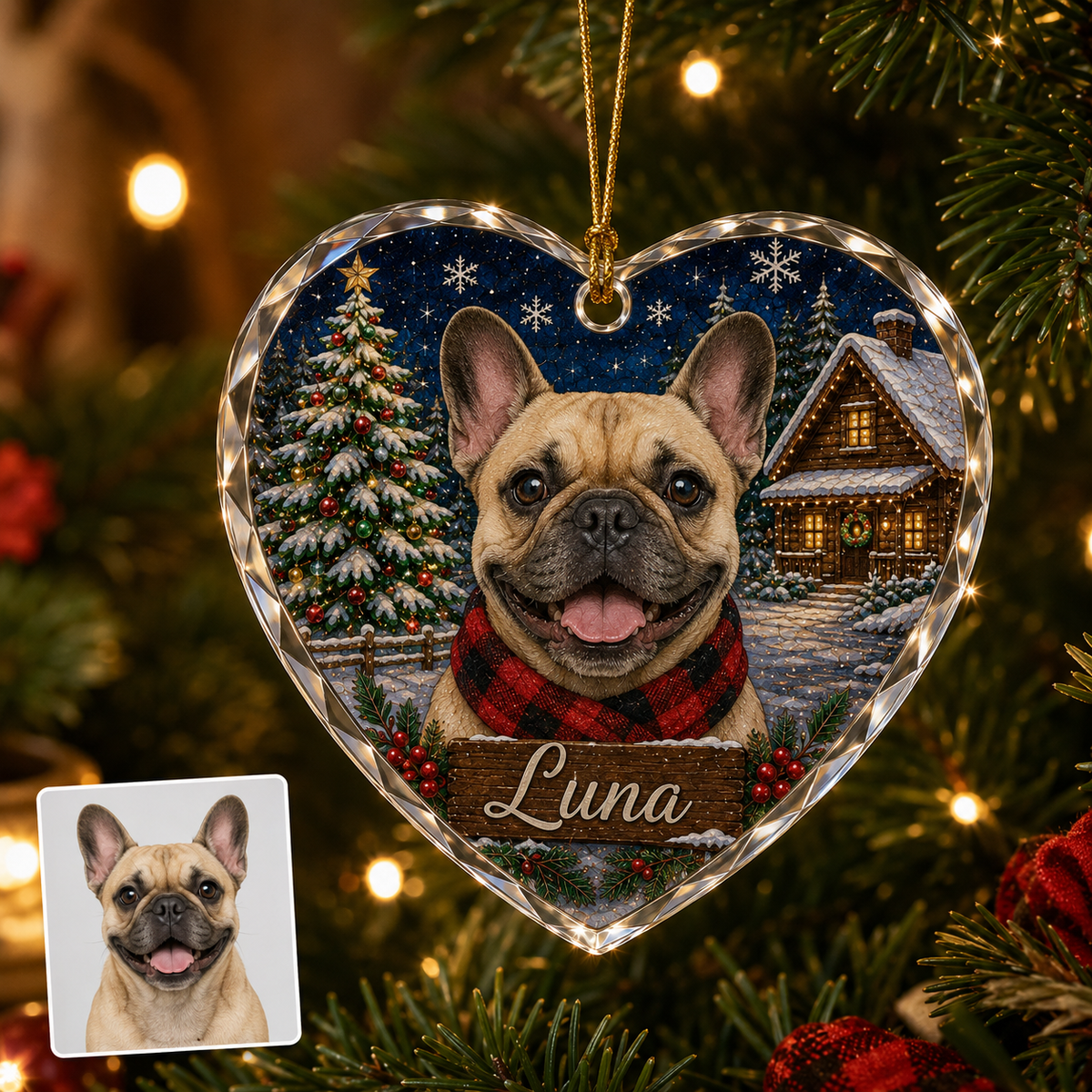 Custom Photo Dog Glass At Winter Christmas Night