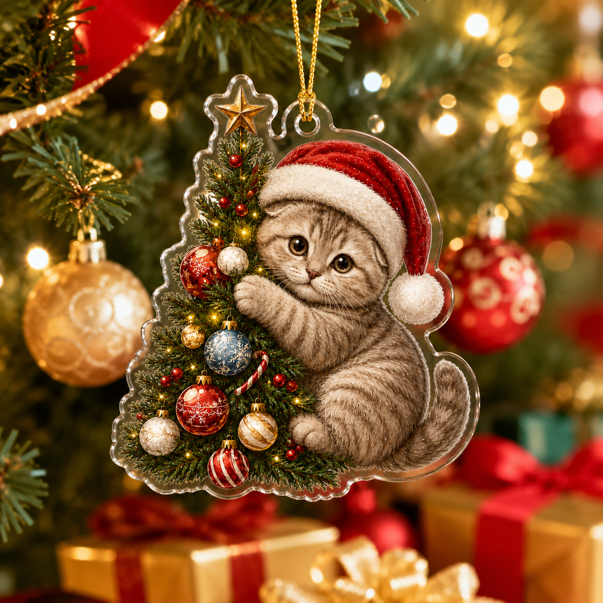 Cat With Christmas Tree Scotish Fold