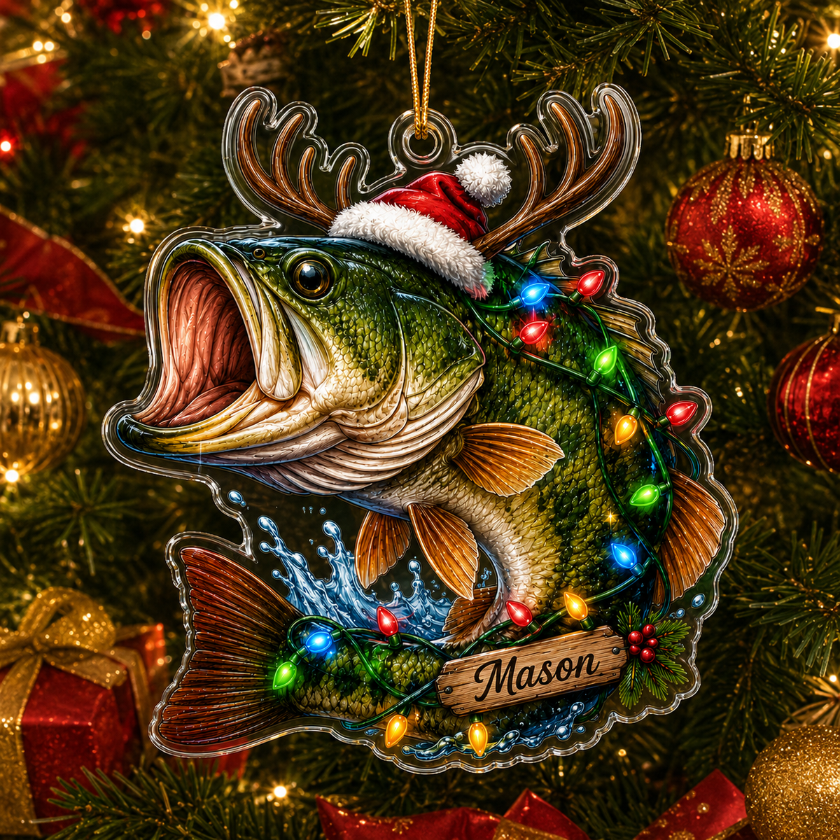 Personalized Fishing Christmas Reindeer Bass Acrylic