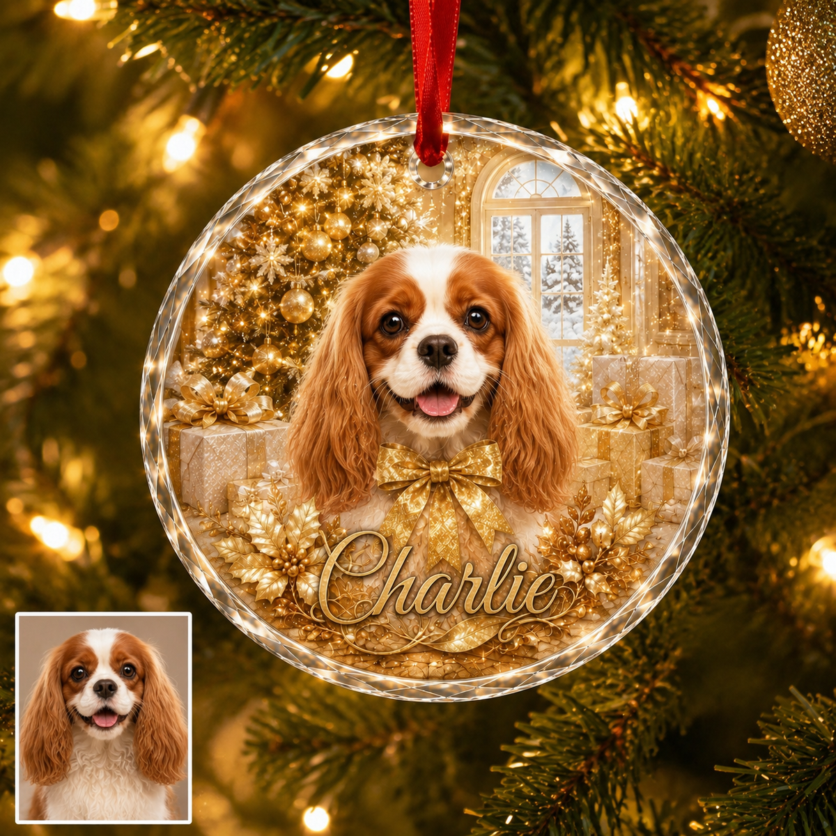 Custom Photo Dog Glass Dog With Yellow Present
