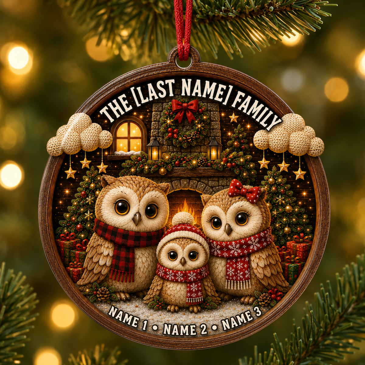 Christmas Family Wood Owl