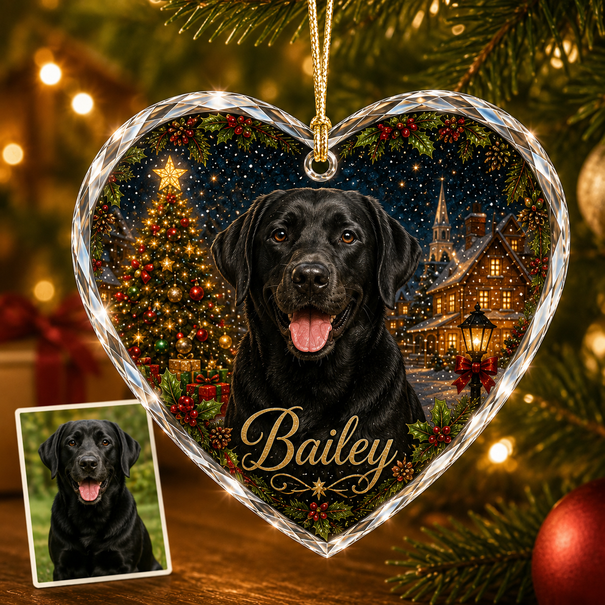Custom Photo Dog Glass At Christmas Night