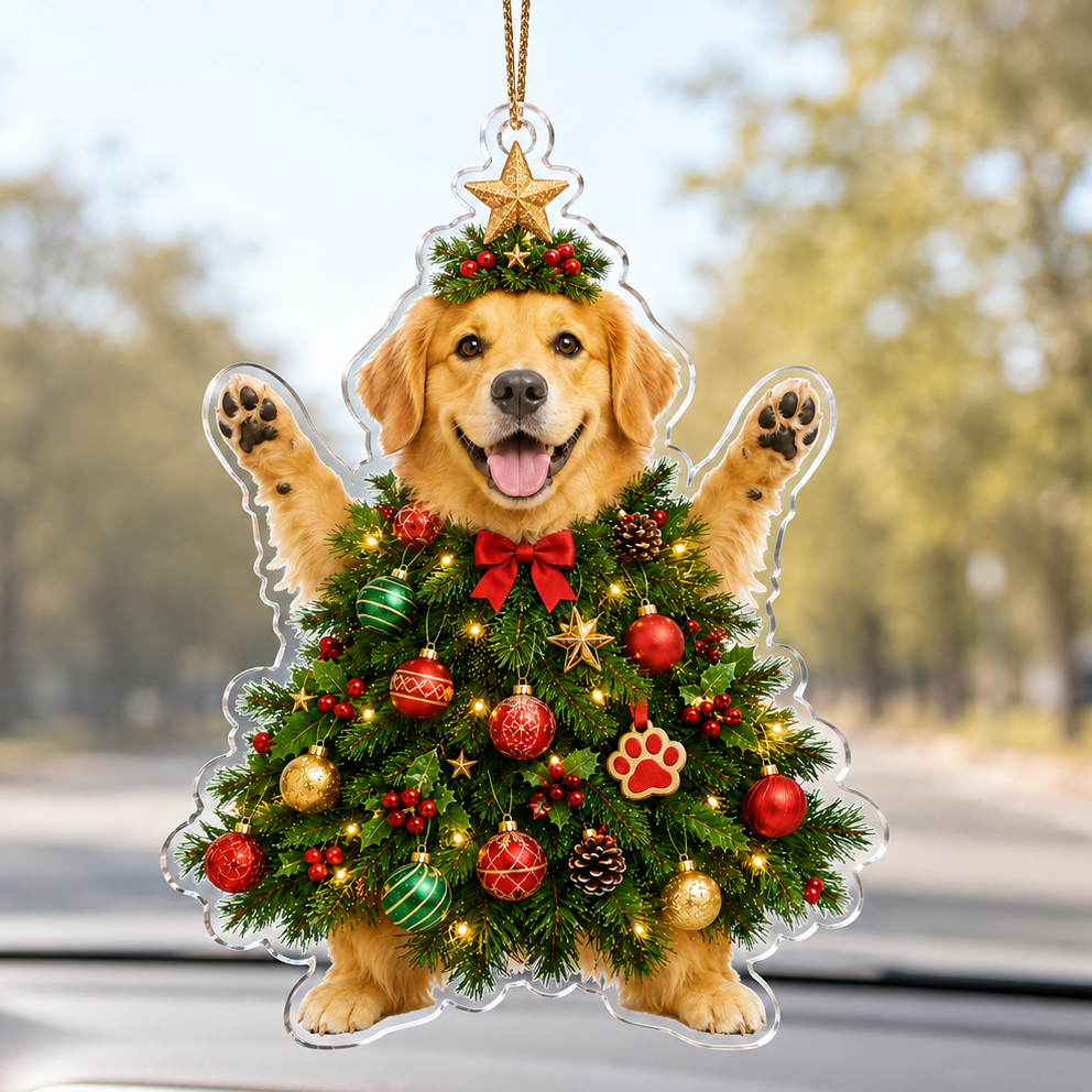 Dog Santa Tree Golden Retrieve