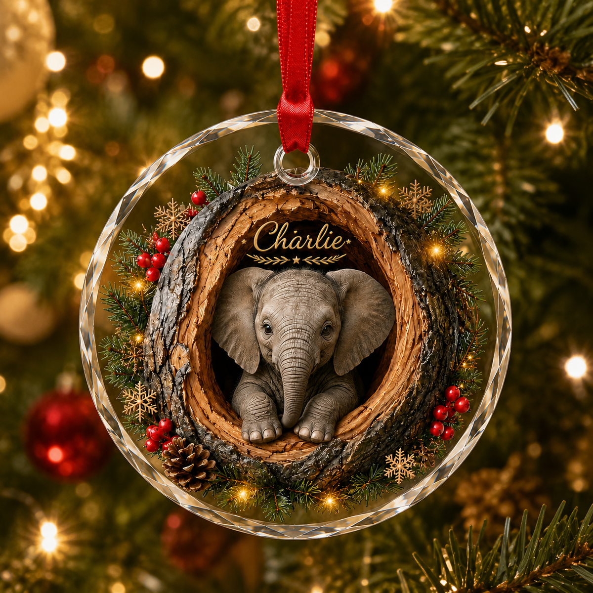 Animal Glass Ornament Tree Hollow Elephant