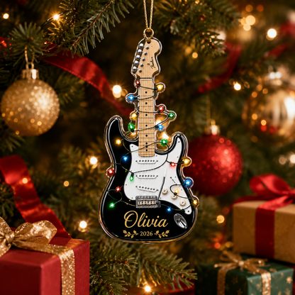 Guitar Custom Name Acrylic - Black Guitar Christmas Lights