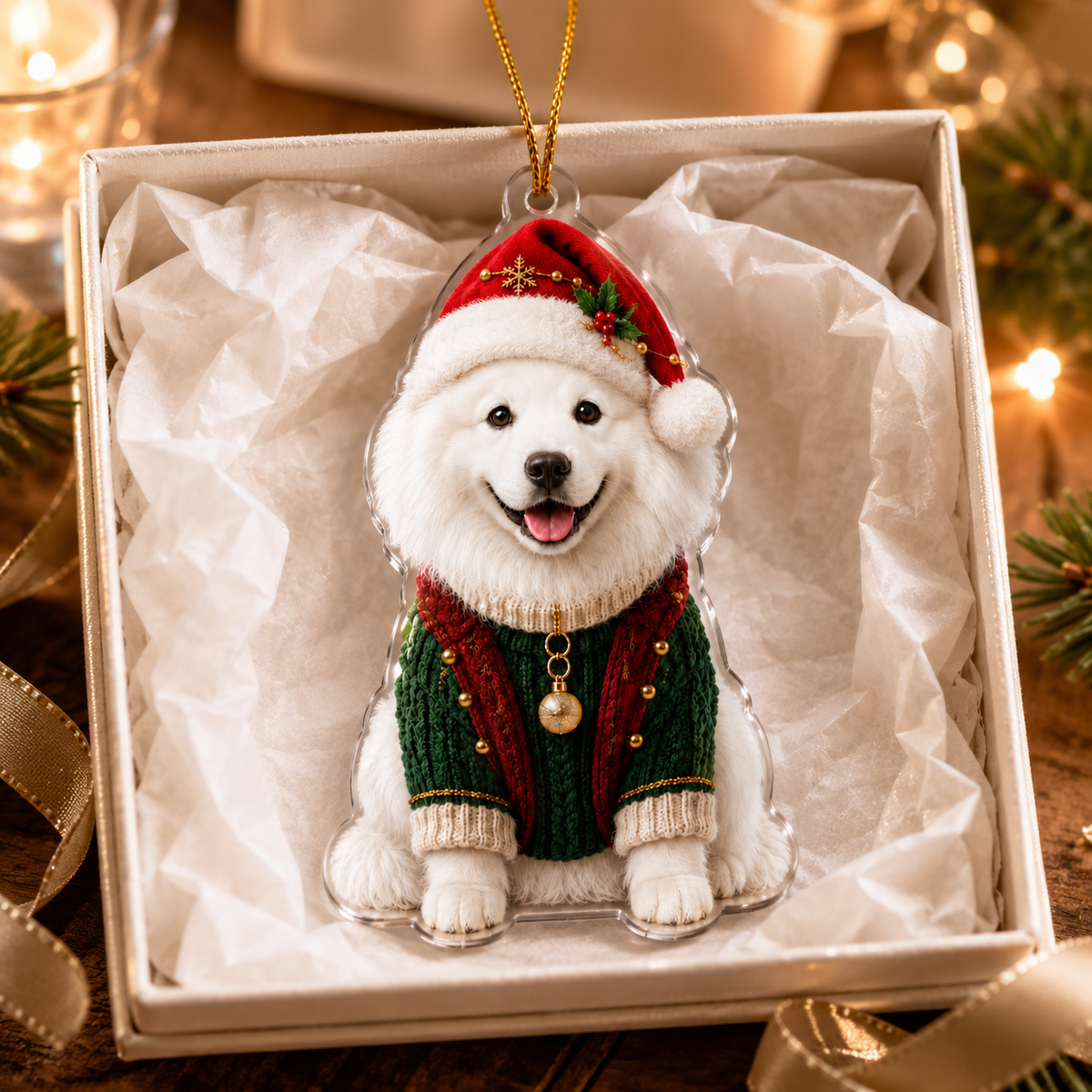 Dog Chrismast With Noel Sweater Samoyed