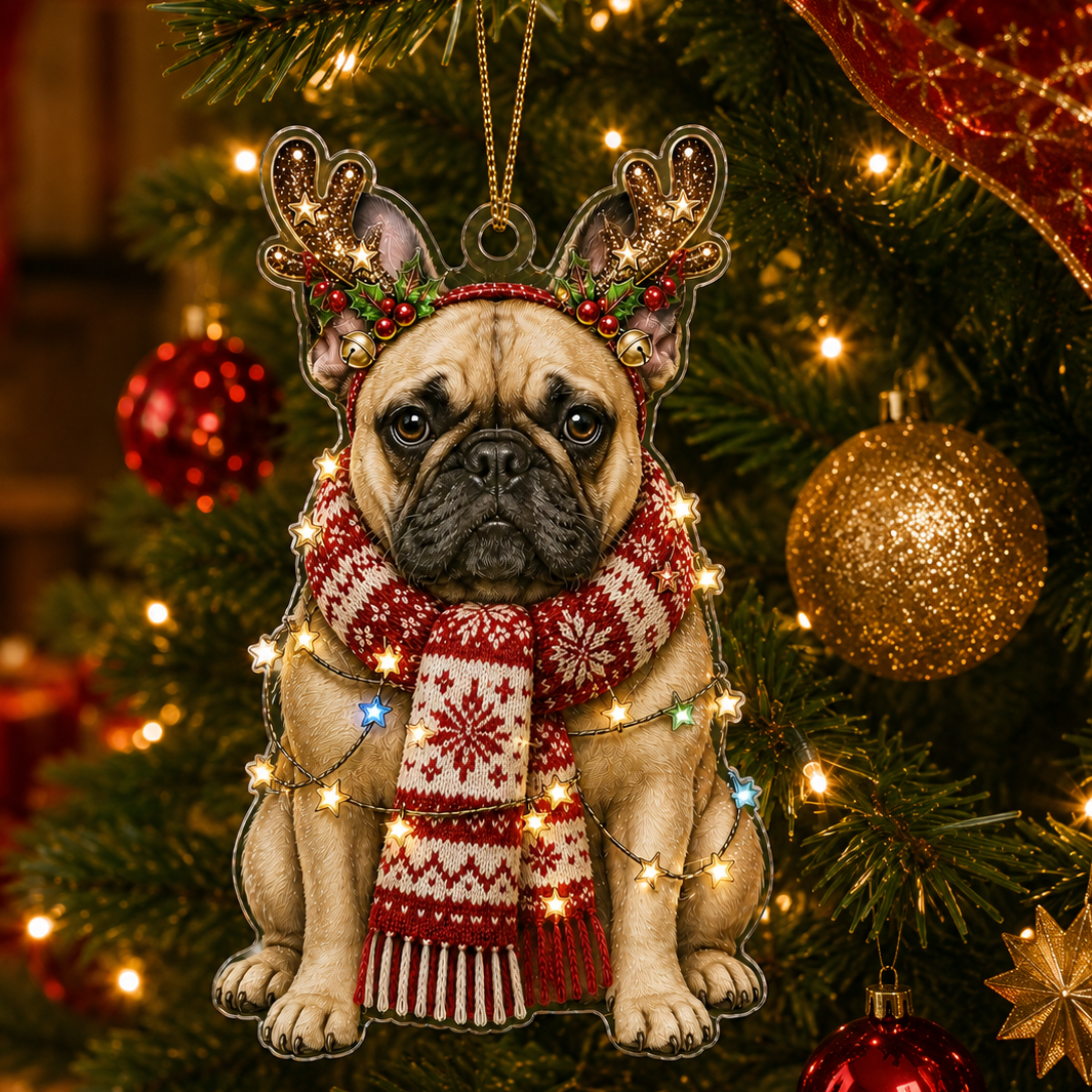 Dog Decor with Antlers & Scarf French Bulldog