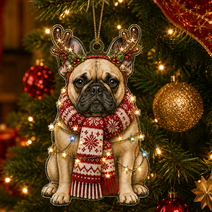 Dog Decor with Antlers & Scarf French Bulldog