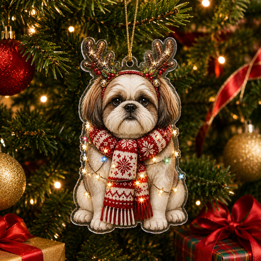 Dog Decor with Antlers & Scarf Shih Tzu