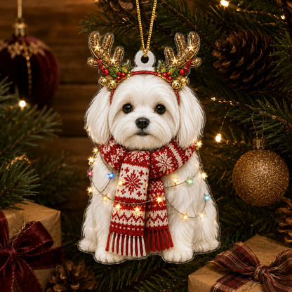 Dog Decor with Antlers & Scarf Maltese