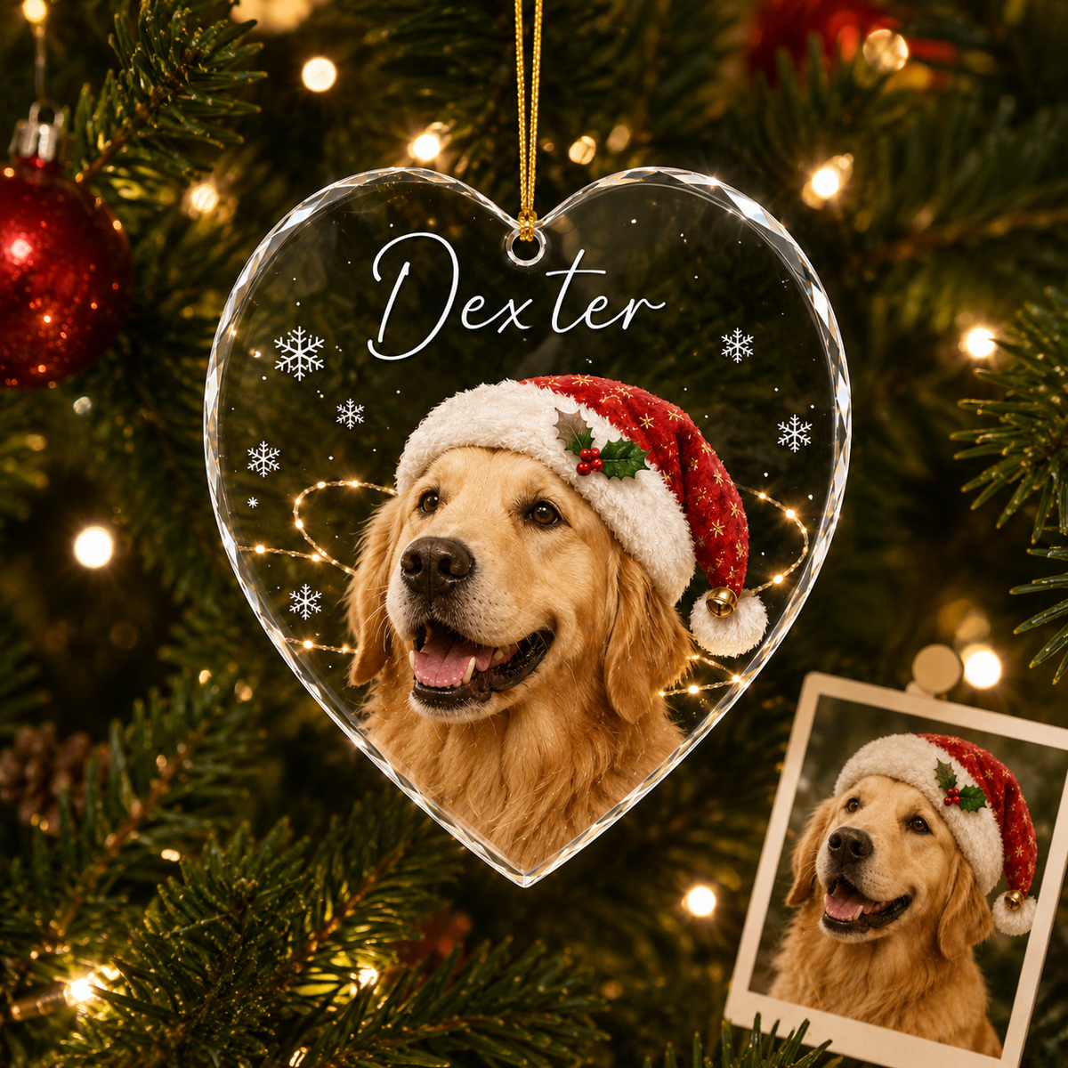 Custom Photo Dog Glass Dog With Christmas Hat