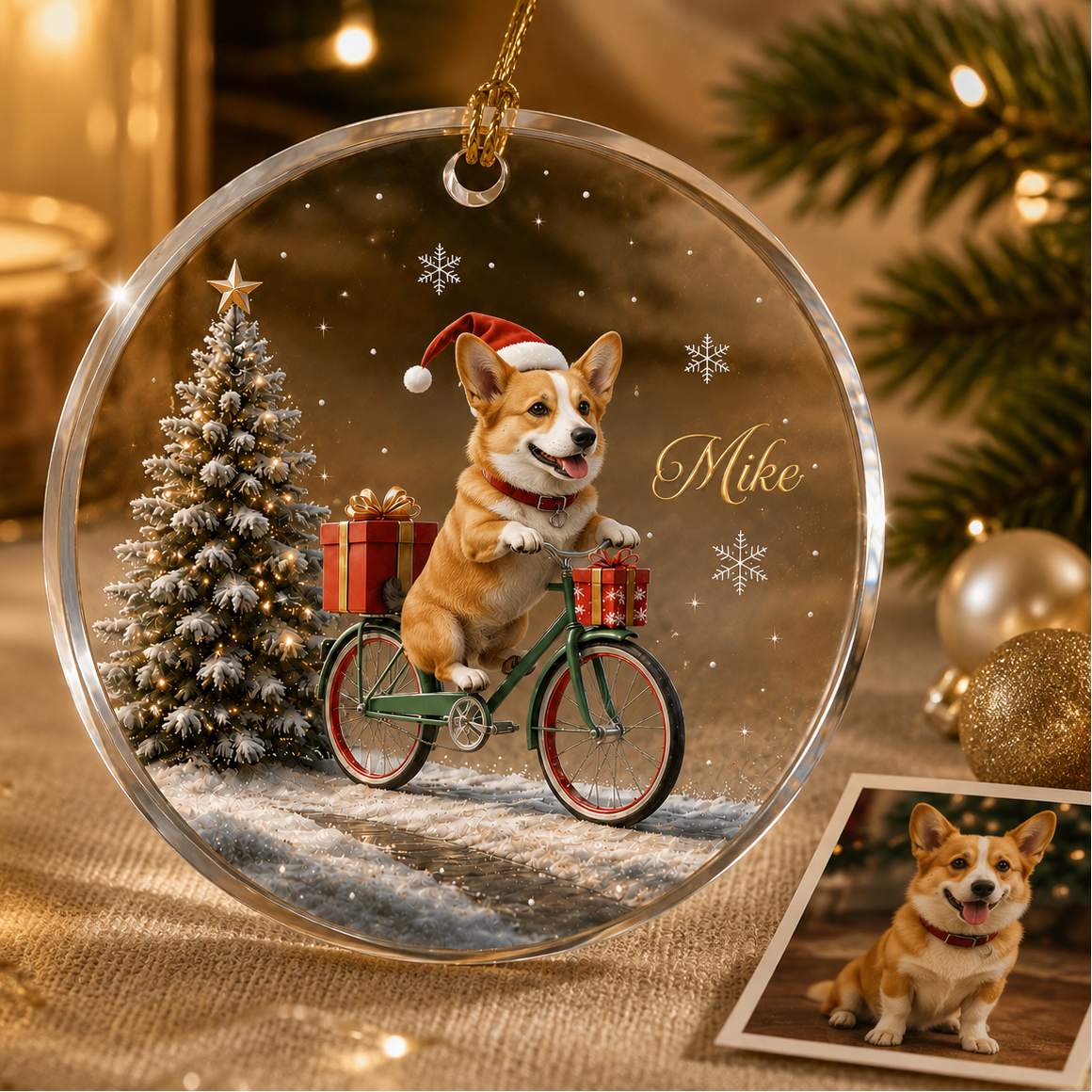 Custom Photo Dog With Christmas Bycicle