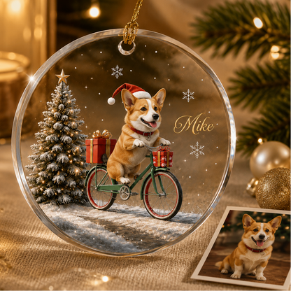 Custom Photo Dog With Christmas Bycicle