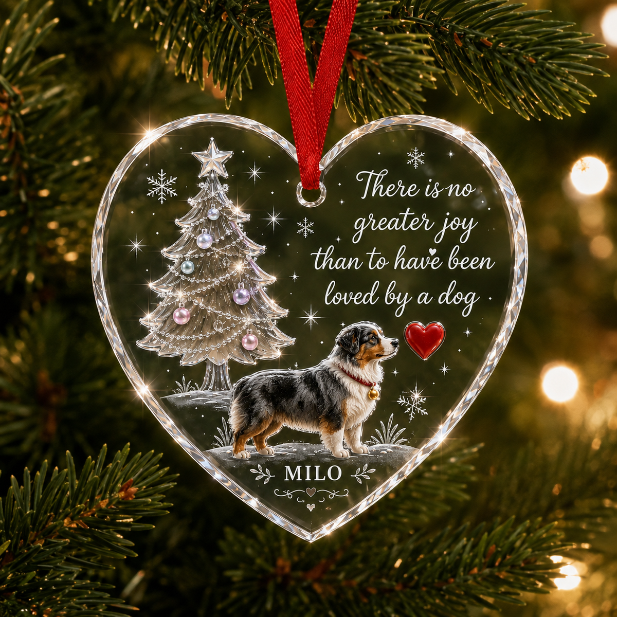 Christmas Glass Dog Australian Shepherd