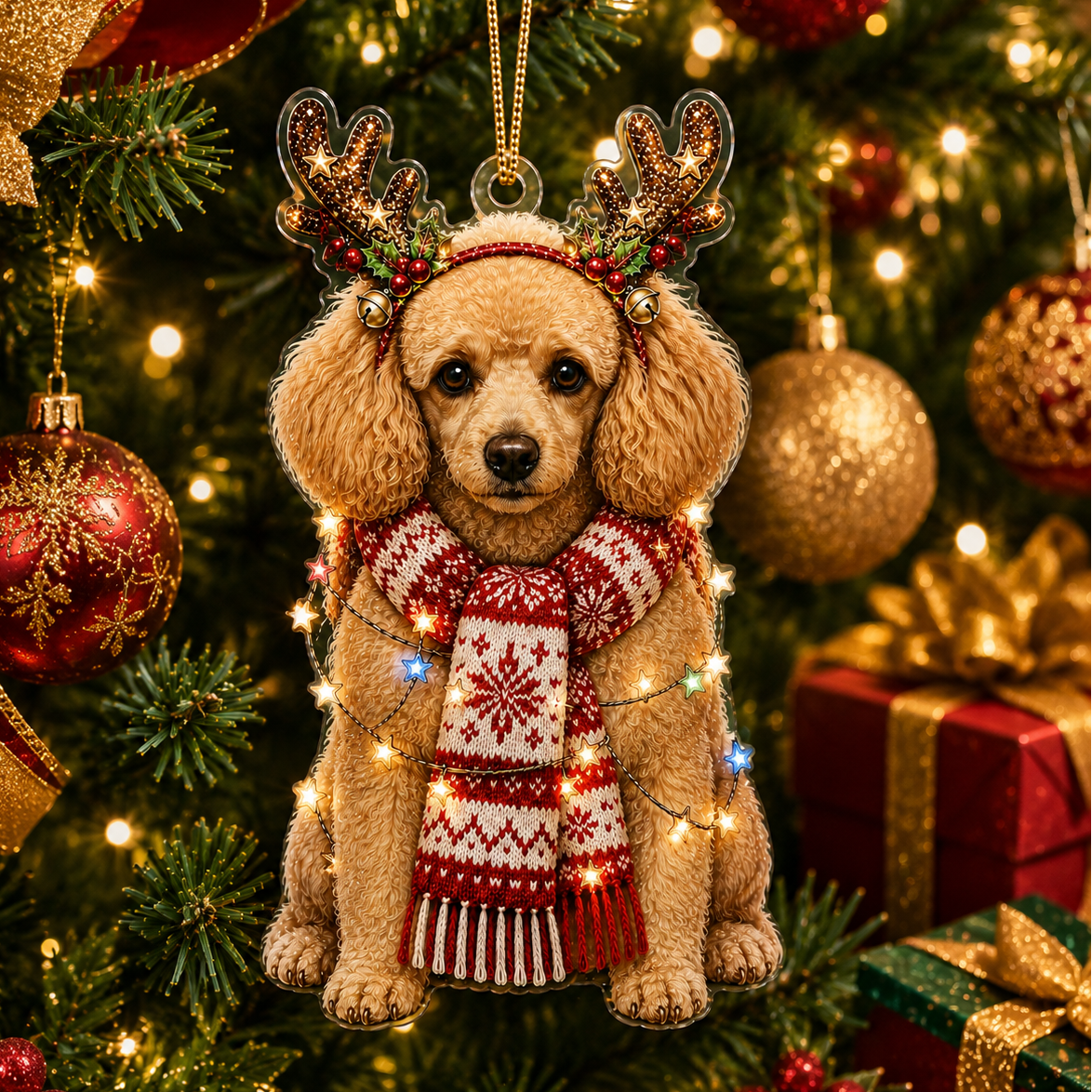 Dog Decor with Antlers & Scarf Poodle
