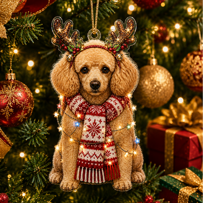 Dog Decor with Antlers & Scarf Poodle