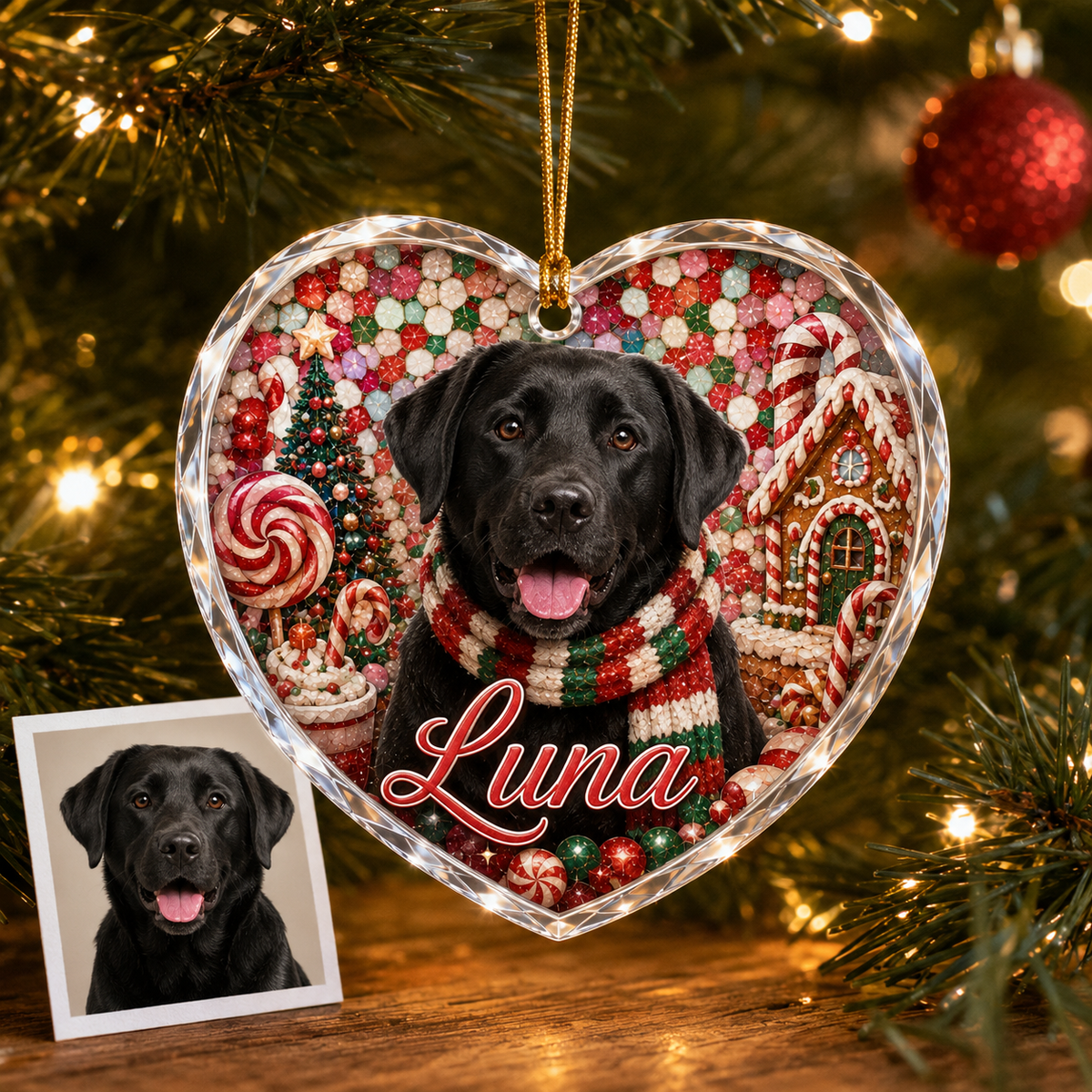 Custom Photo Dog Glass Dog With Gingerbread House