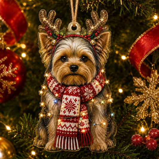 Dog Decor with Antlers & Scarf Yorkshire Terrier