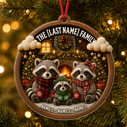 Christmas Family Wood Raccoon