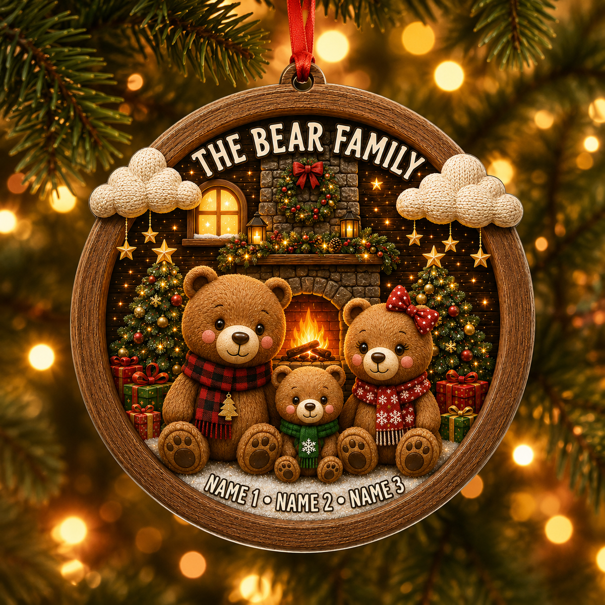 Christmas Family Wood Bear
