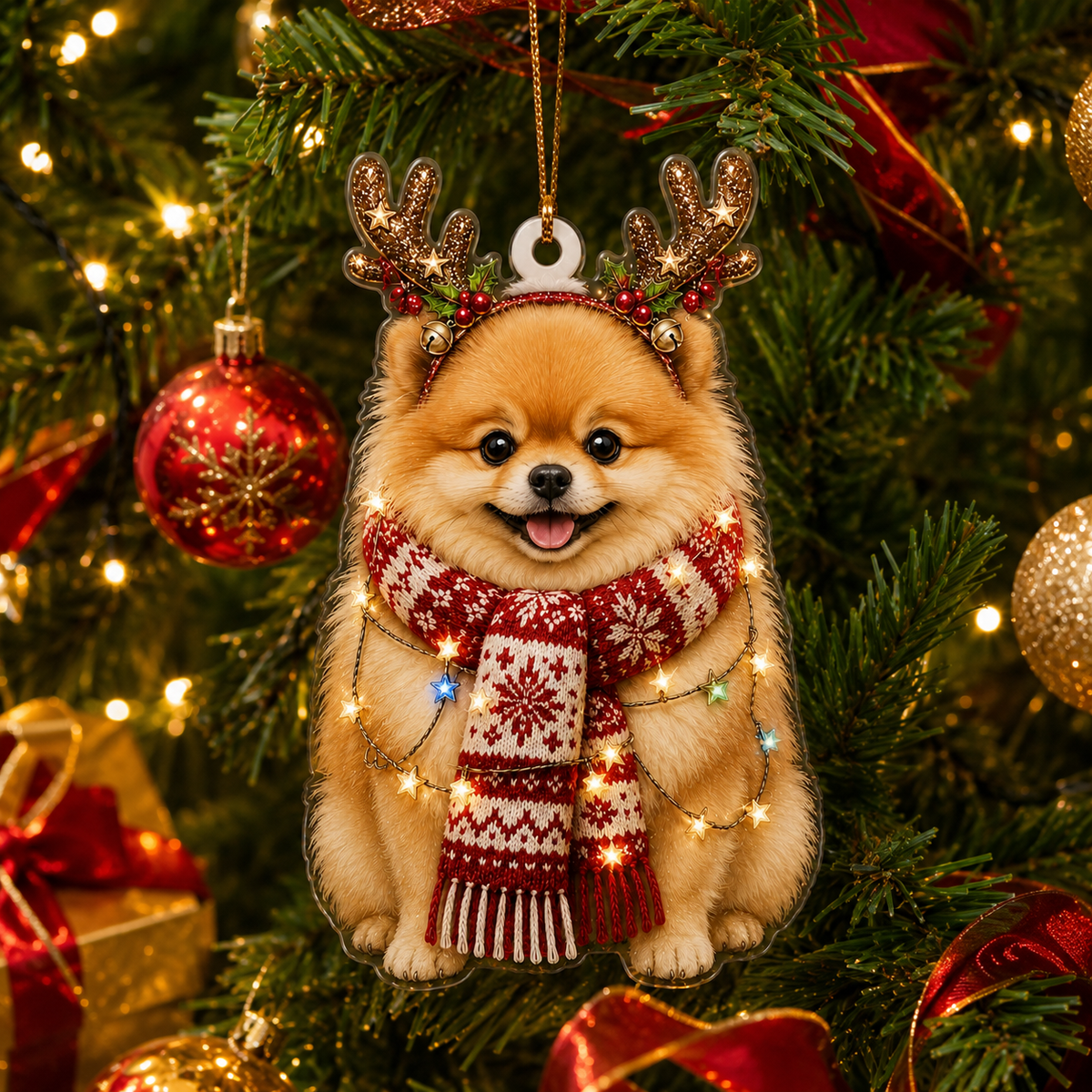 Dog Decor with Antlers & Scarf Pomeranian