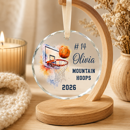 Basketball Glass Ornament - Watercolor Hoop