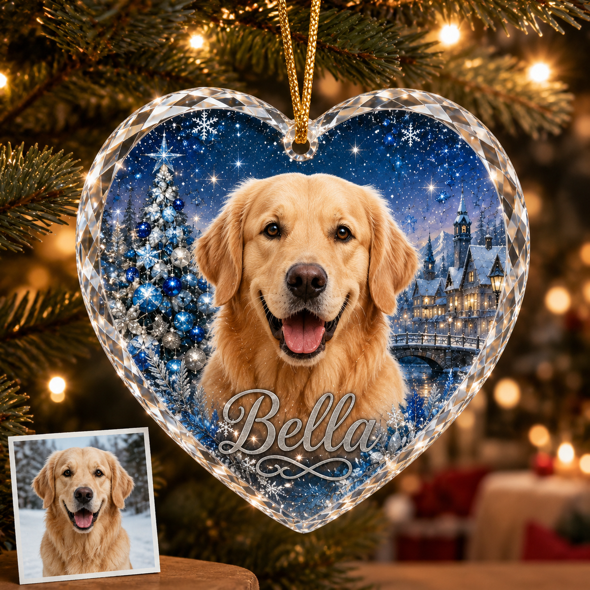 Custom Photo Dog Glass At Christmas Dusk