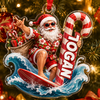 Surfing Personalize Acrylic Santa Surfing