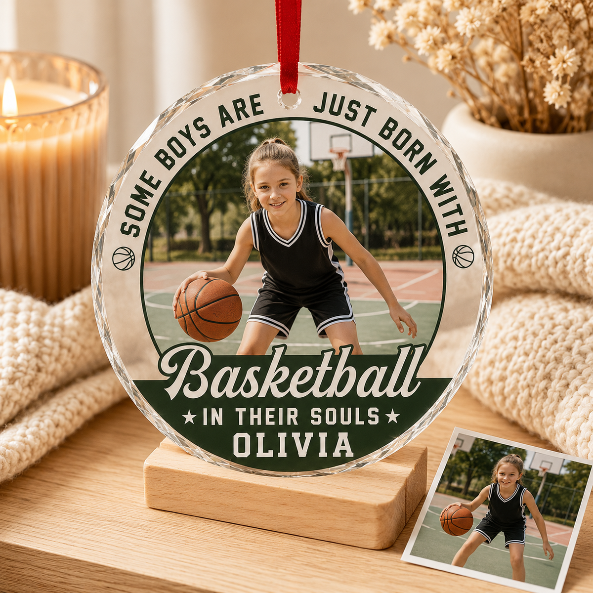 Custom Photo Sport Glass Ornament Basketball Born With Basketball
