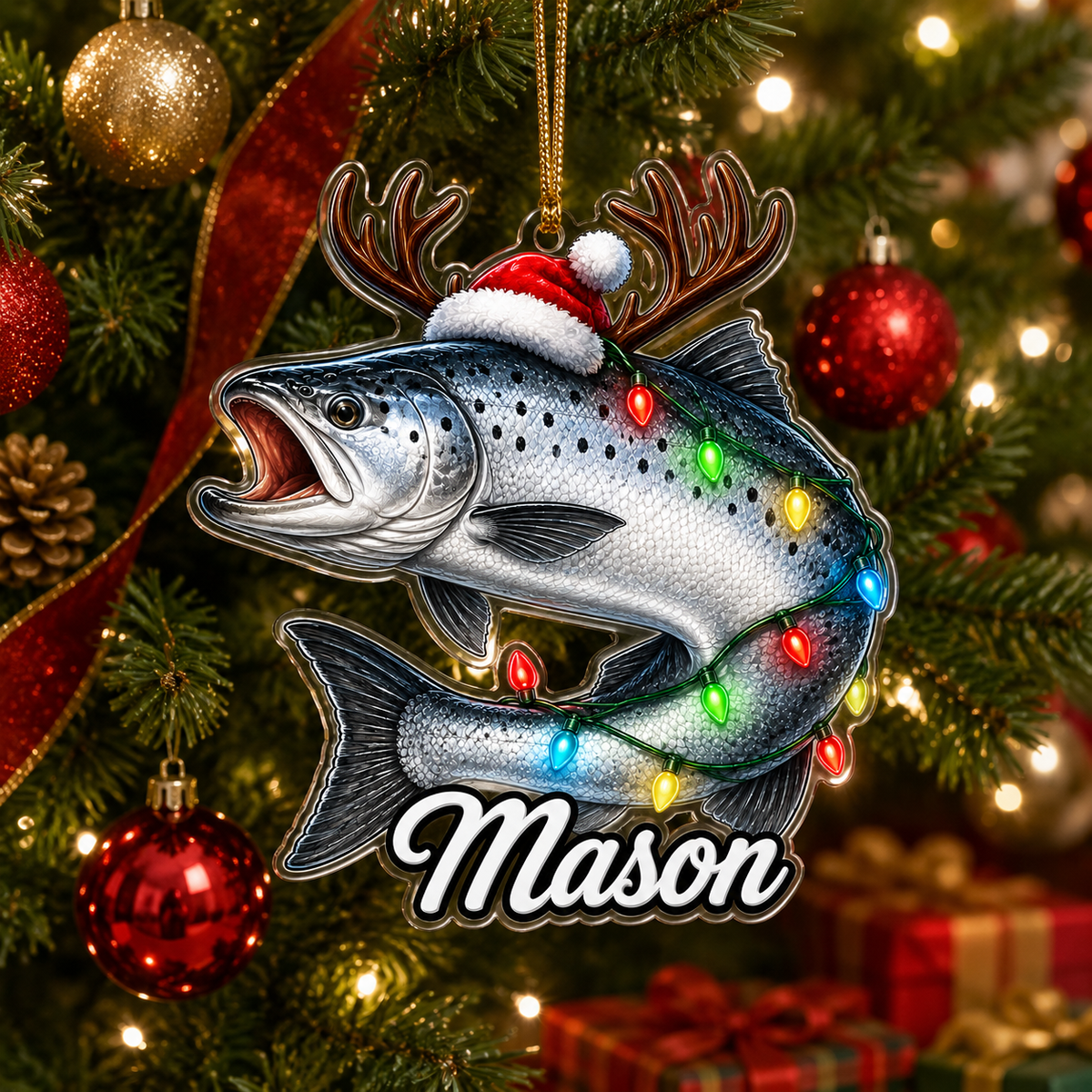 Fishing Christmas Lights Salmon Acrylic