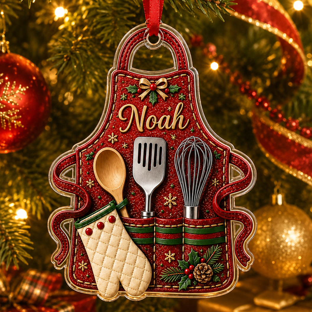 Personalized Kitchen Utensils Acrylic Red Apron
