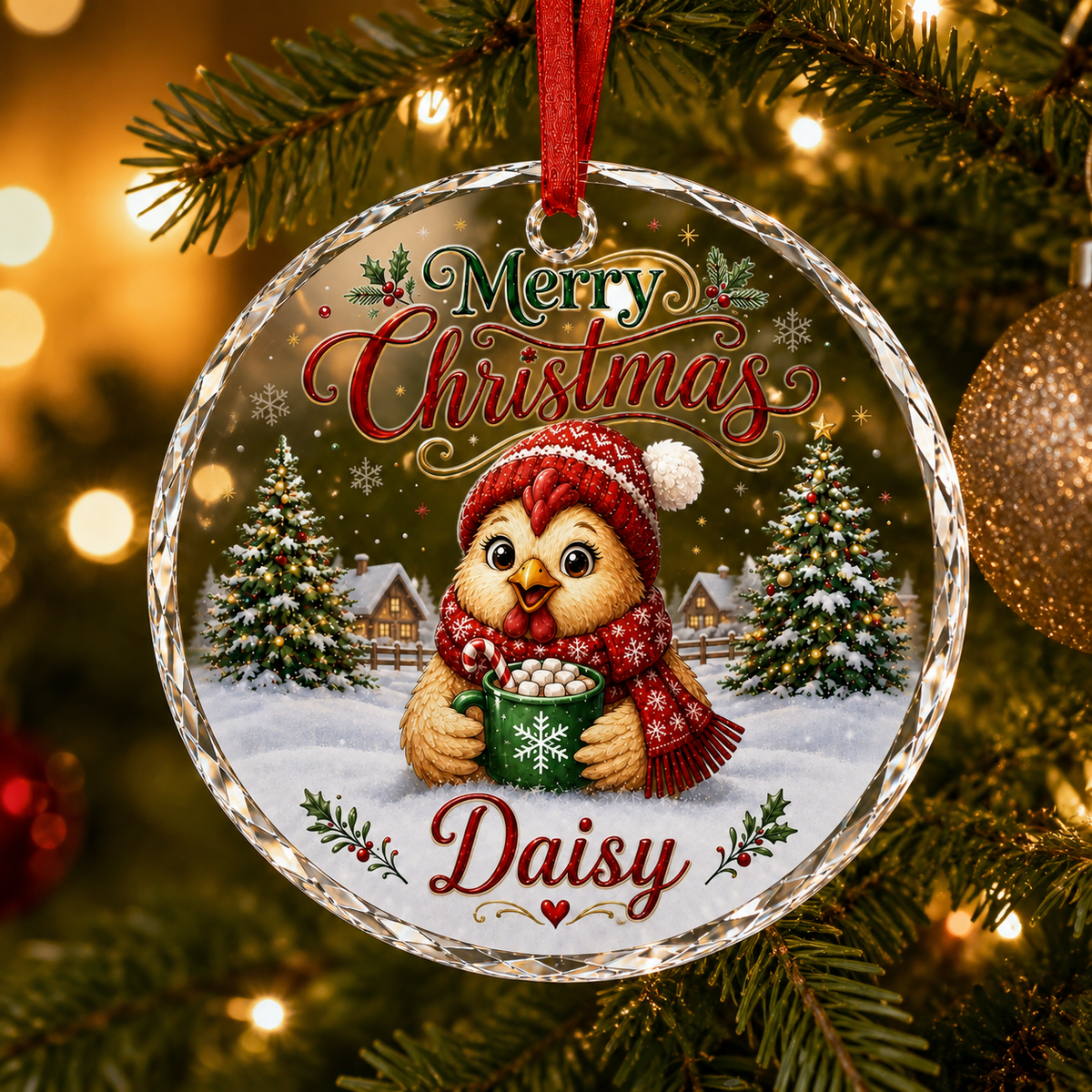 Christmas Glass Animal Chicken