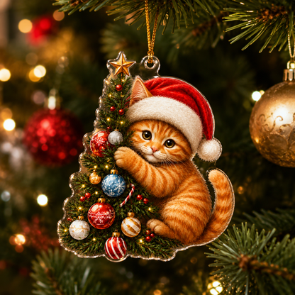 Cat With Christmas Tree Orange Tabby