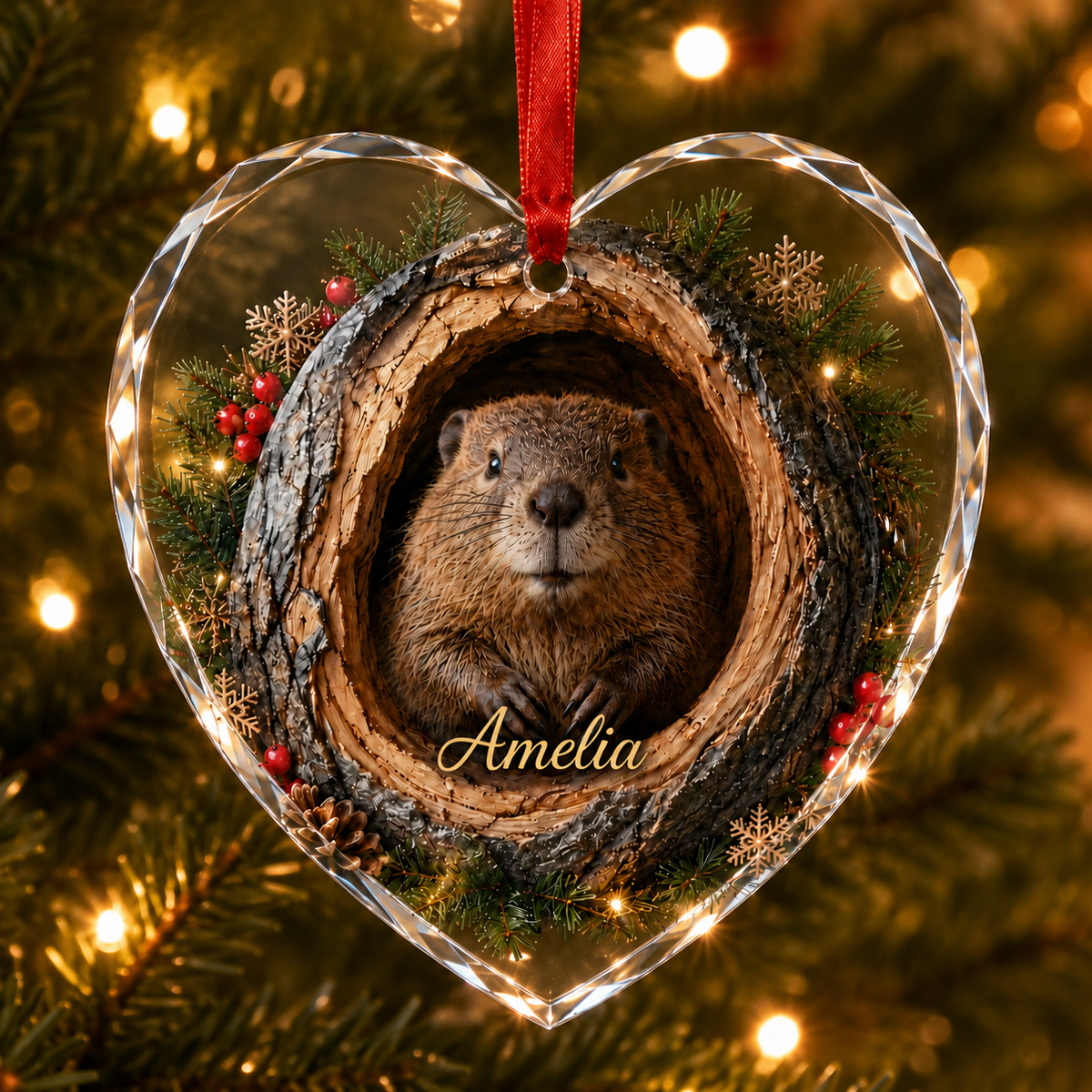 Animal Glass Ornament Tree Hollow Beaver