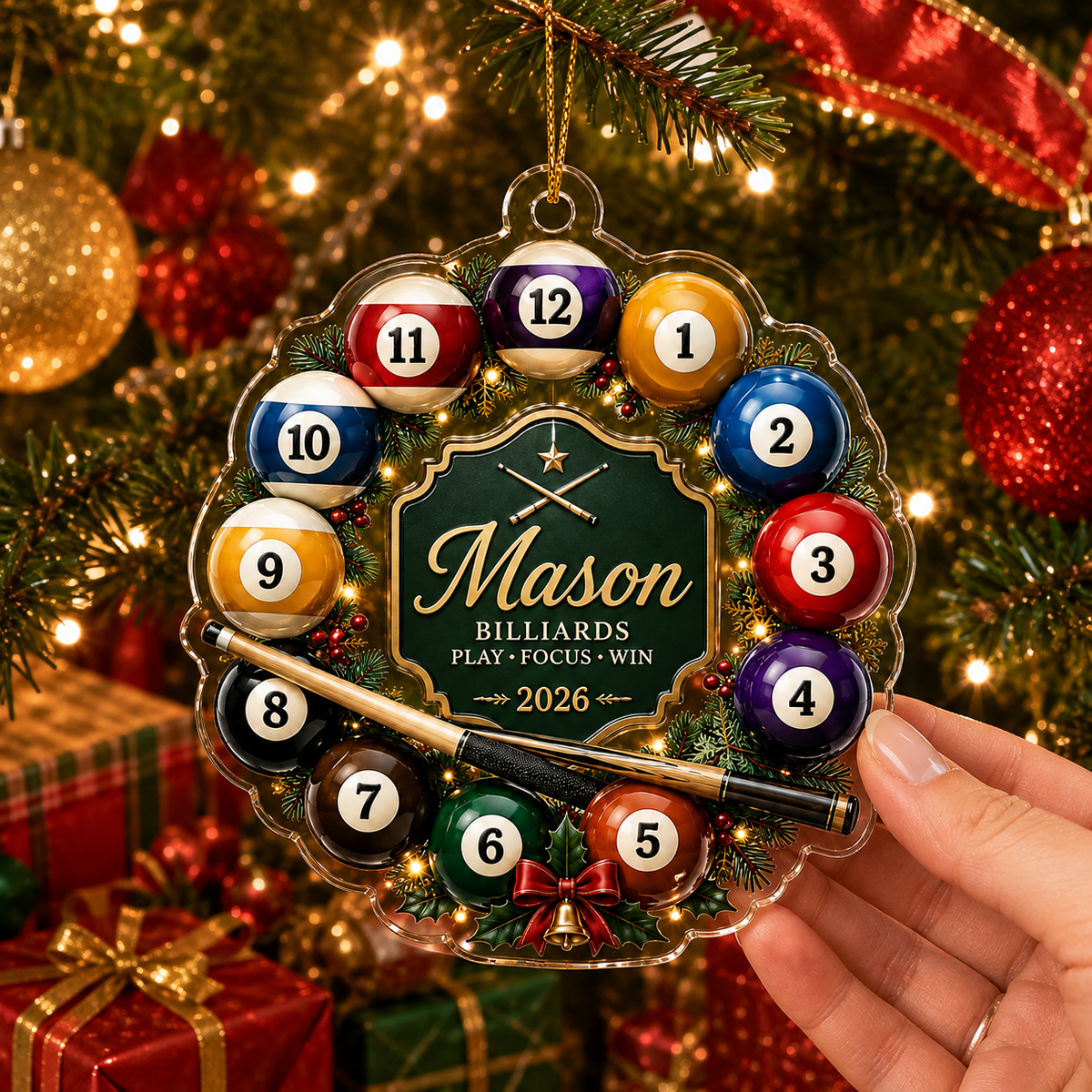 Custom Name Billiards Christmas Wreath Acrylic