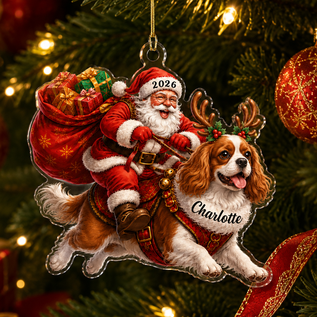 Santa Claus and Dog Cavalier King Charles Spaniel