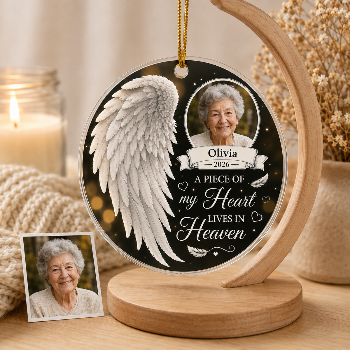 Custom Photo Heart In Heaven Angel Wing