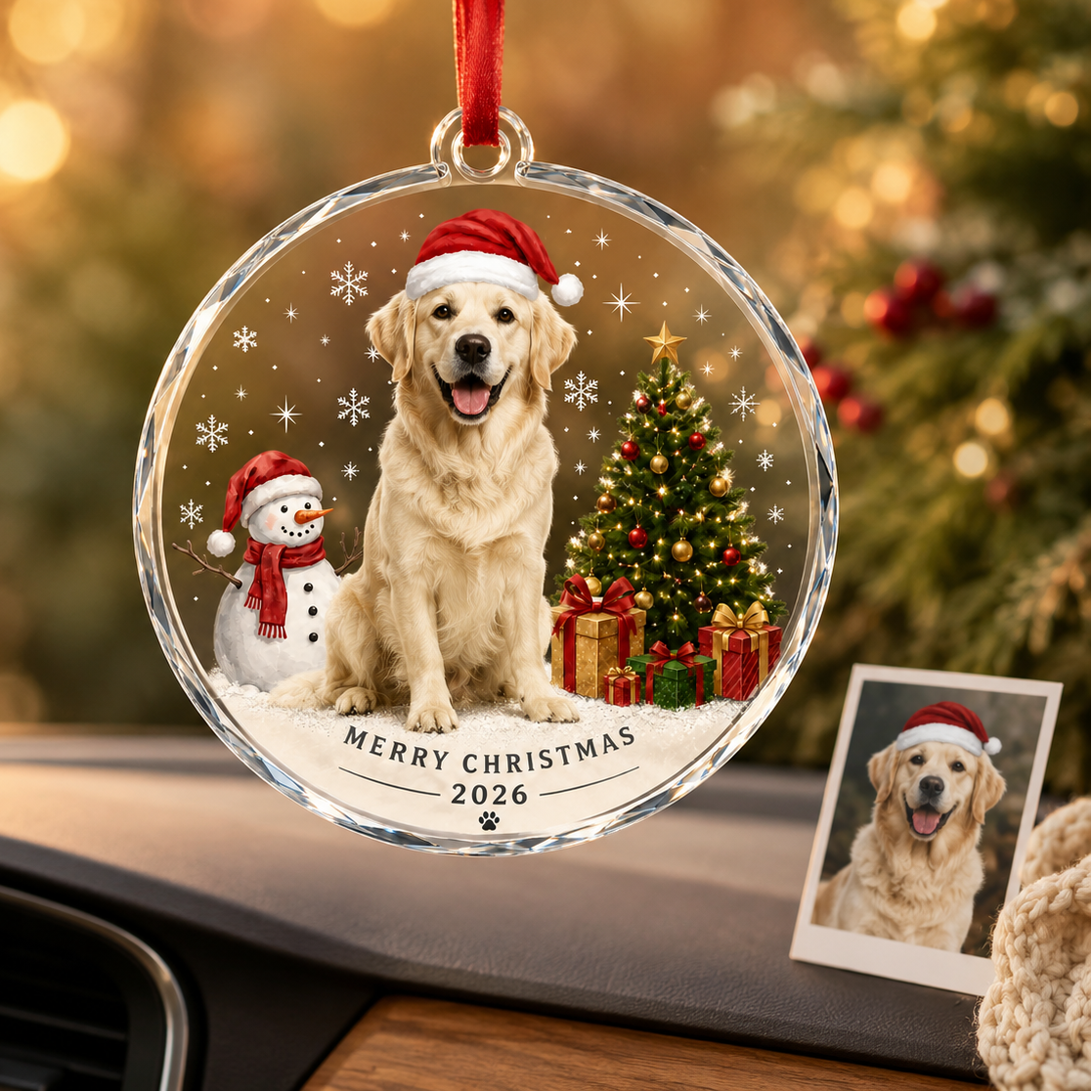Custom Photo Dog Glass Dog With Snowman
