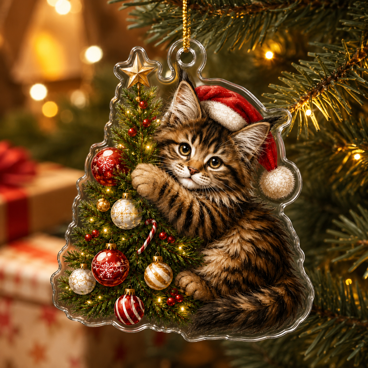 Cat With Christmas Tree Maine Coon