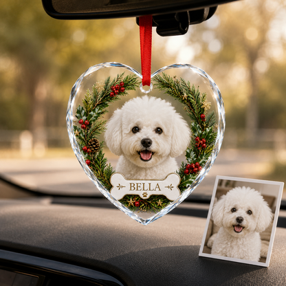 Custom Photo Dog Glass Dog With Bone And Wreath